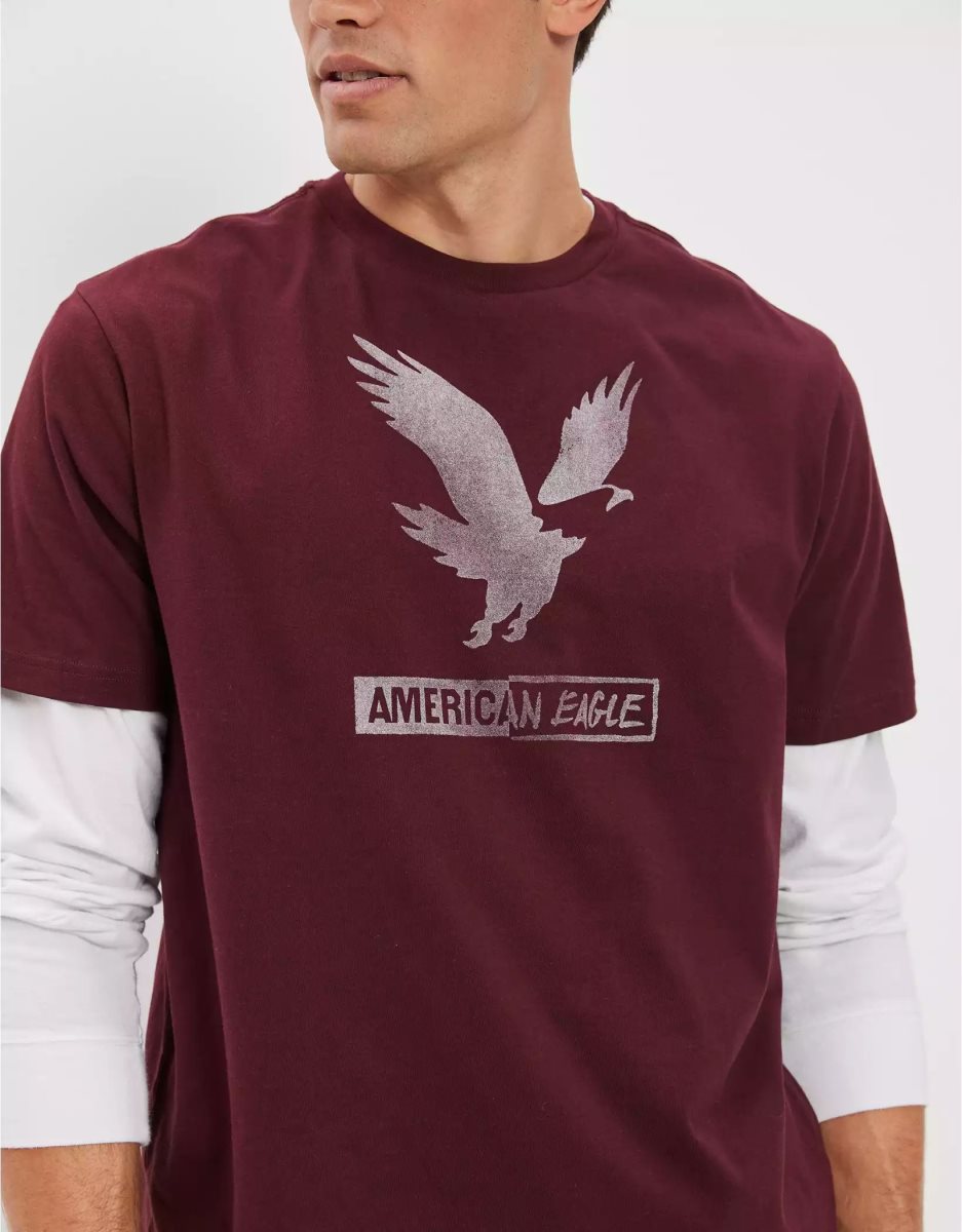 T Shirt Graphique American Eagle AE Super Soft Logo Bordeaux Homme | TPD-62170442